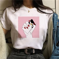 2021 women funny t shirt o neck t shirt white tops tees hands and rose printed tops tees summer female tees