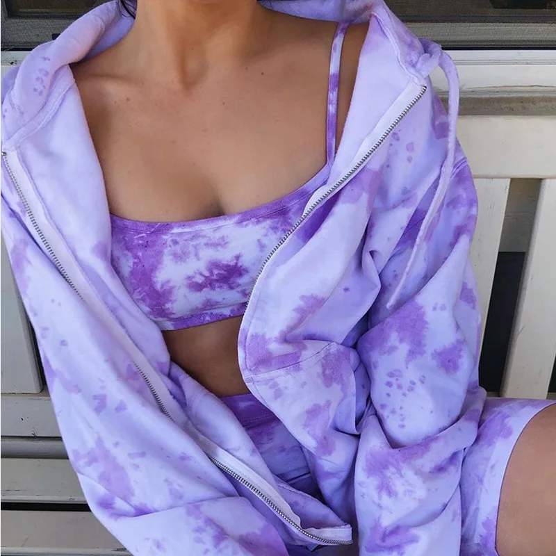 Куртка женская с капюшоном и принтом тай-дай свободная куртка на молнии со