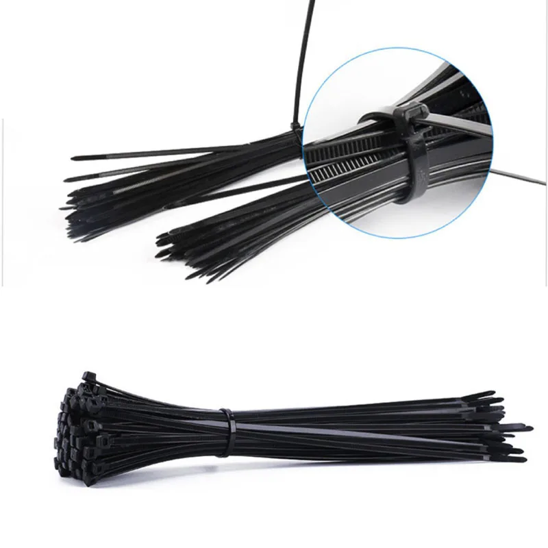 Самоблокирующиеся пластиковые нейлоновые кабельные стяжки 100 шт. черные 5x300