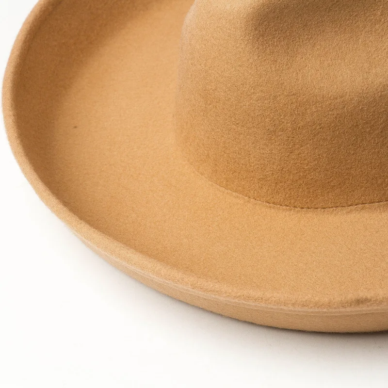 

Brand Winter Autumn Fashion Leisure Curling Wool Women Men Ladies Fedoras Top Tourist Shopping Style Jazz Hat Casual Solid Adult