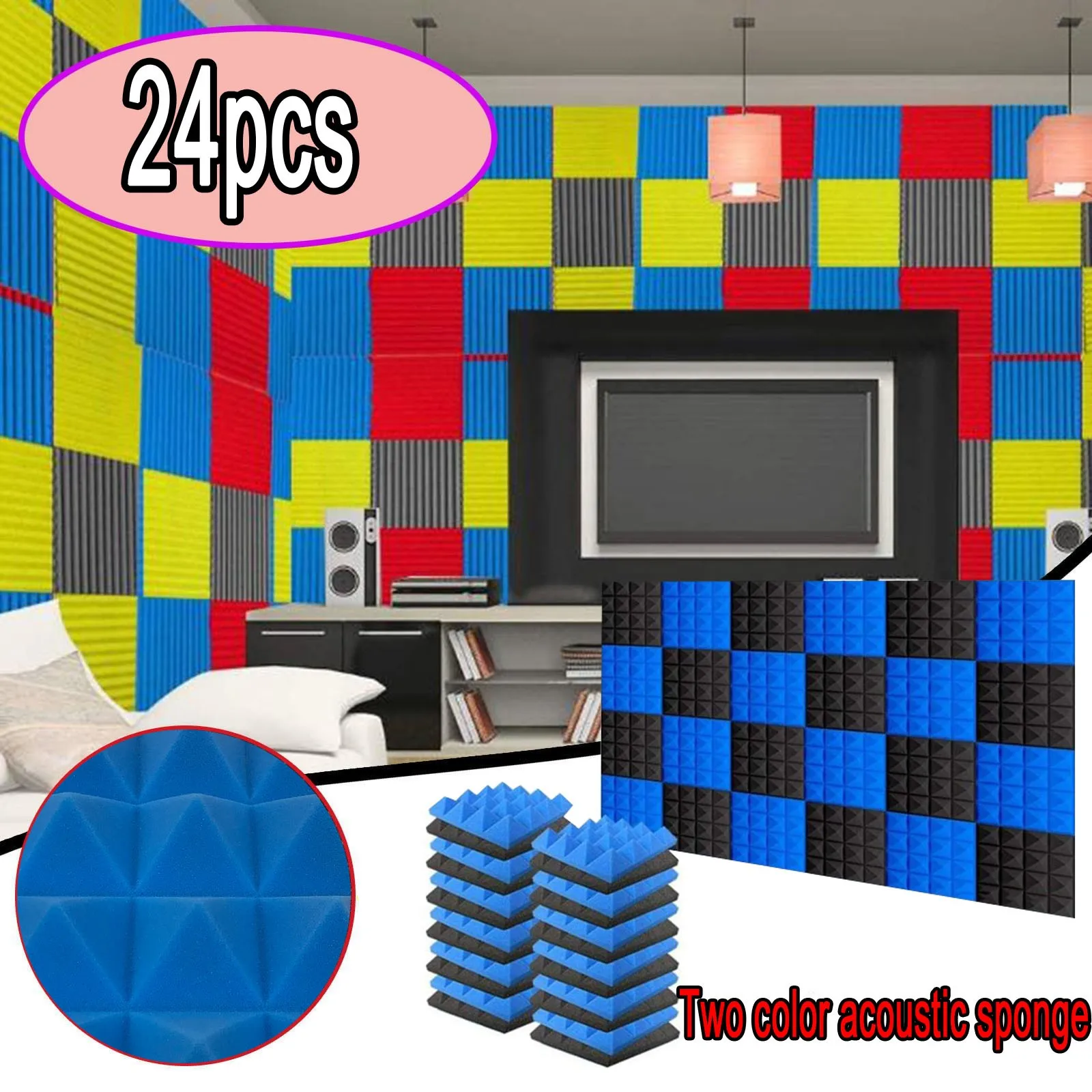 

12pcs Black Blue Mixed Color Indoor Toy Adults Children Practical Soundproof Sponge 25x25x5cm 5cm Thickness Family Decoration#f