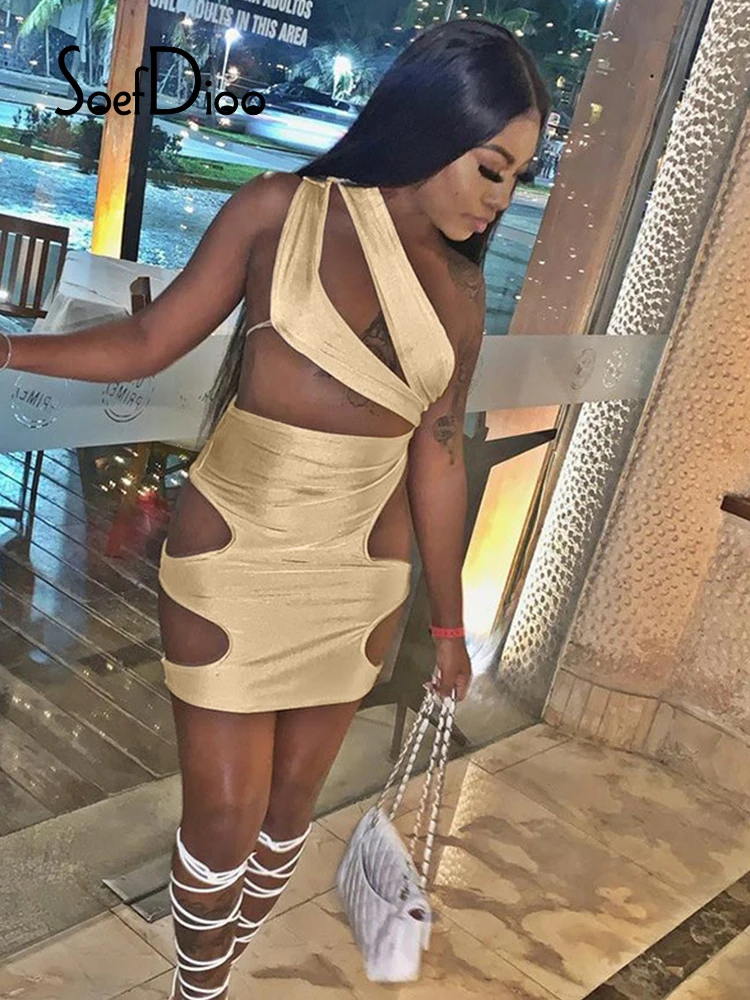 

Soefdioo однотонное платье на одно плечо с открытой спиной с вырезами элегантные женские облегающие платья летние сексуальные вечерние Клубны...