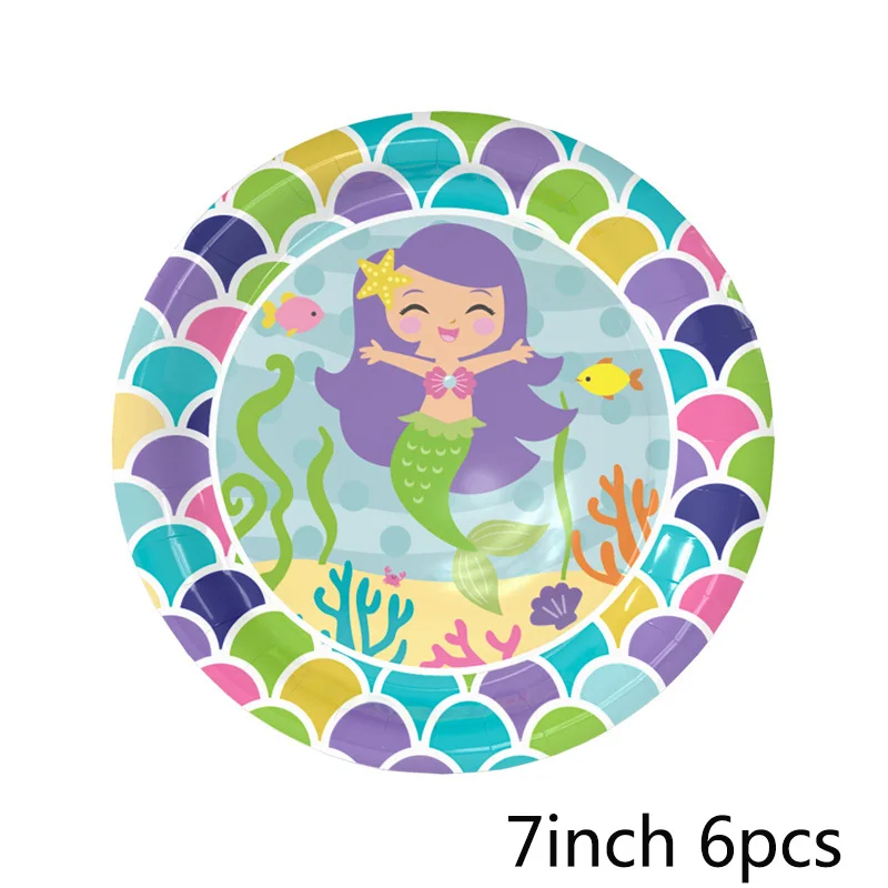 7inch plate 6pcs 3 шт Русалочка хвост бумажный мешок детский душ вечерние экологически чистые крафт бумажный подарочный пакет мешок для русалки тема вечерние поставки - Цвет: 7inch plate 6pcs