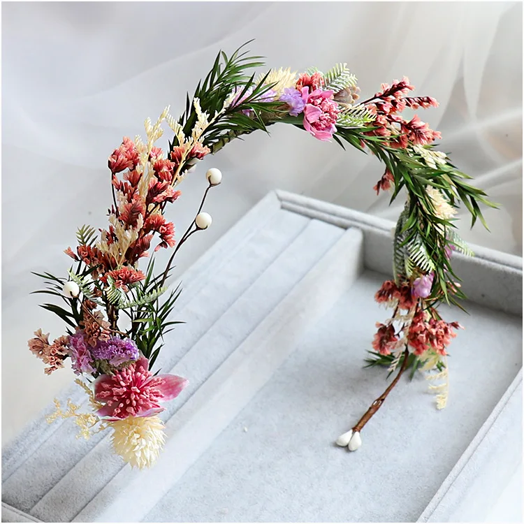 Bride's headdress Korean pink flowers fresh flower garlands super fairy hair decoration wedding ceremony jewelry | Украшения и