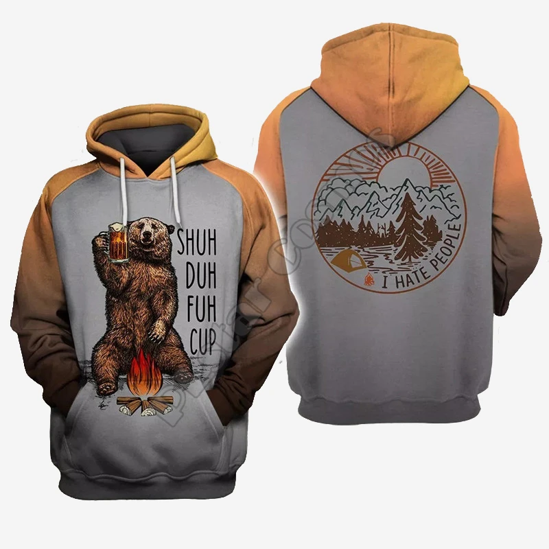 

Men Unisex Harajuku Hunting Bear I Hate People Print 3d Hoodie Beer Sweatshirt Zipper Women Pullover Streetwear Jacket Tracksuit