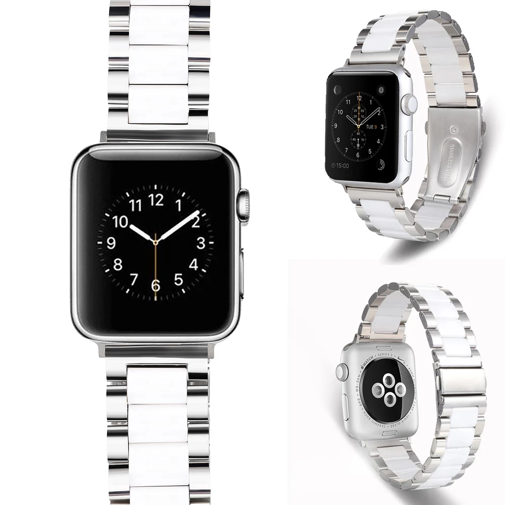 

For Apple Watch 41mm 45mm 38mm 40mm 42mm 44mm Stainless Steel Ceramic Strap For Apple Watch Series 7 1 2 3 4 5 6 Metal Bracelet