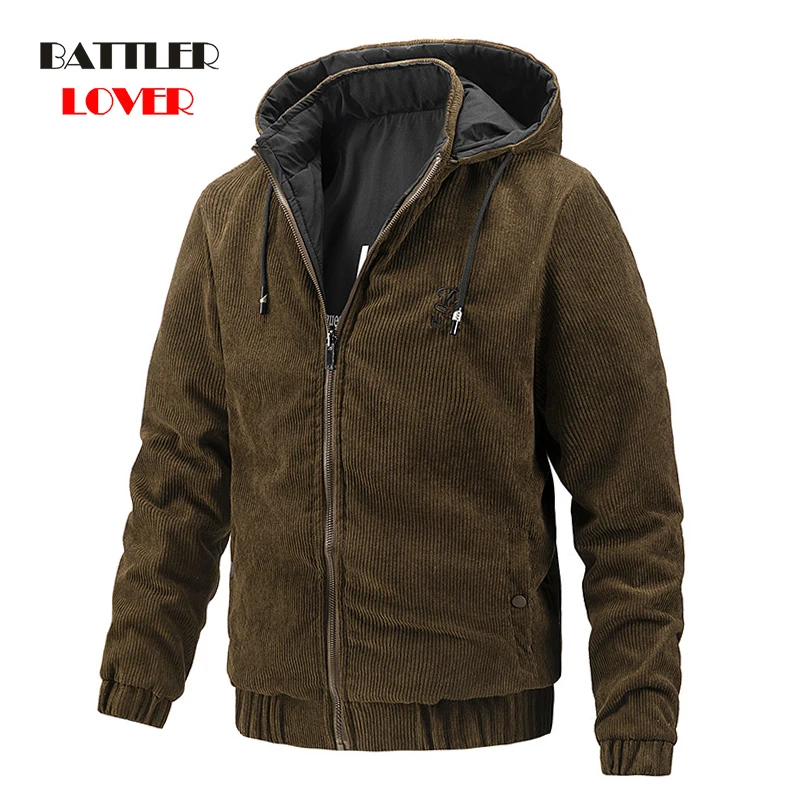 

Double Face Jacket For Men 2021 Casual Solid Color Streetwear Corduroy Jackets Male Winter Sports Two-side Outwear Hooded Coats