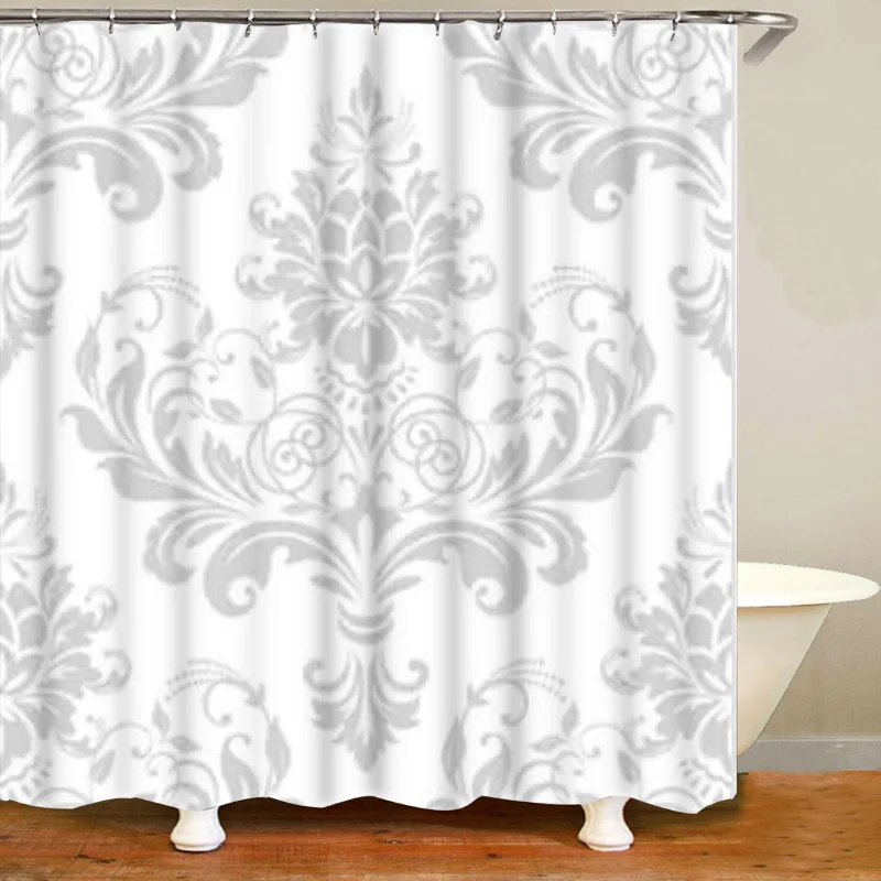 Занавеска для душа с абстрактным рисунком барокко темно-серая серебристая | Дом и