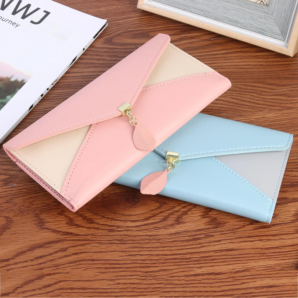 

Korean Leaf Wallet Hit Color Phone Card Holder Women Multi-slots Leather Clutch Key Card Coin Holders Pouches