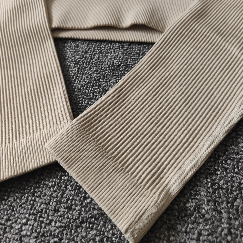 Seamless Ribbed Women Long Sleeve Yoga Shirts Sport Crop Top Fitness Workout Sports Wear For Women Running Yoga T-Shirts Gym Top