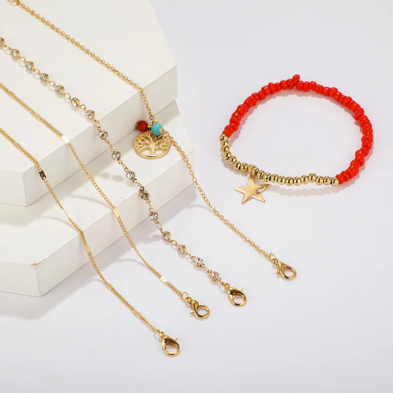 5 шт./компл. модные летние сандалии Декор ножные браслеты творческое Дерево жизни