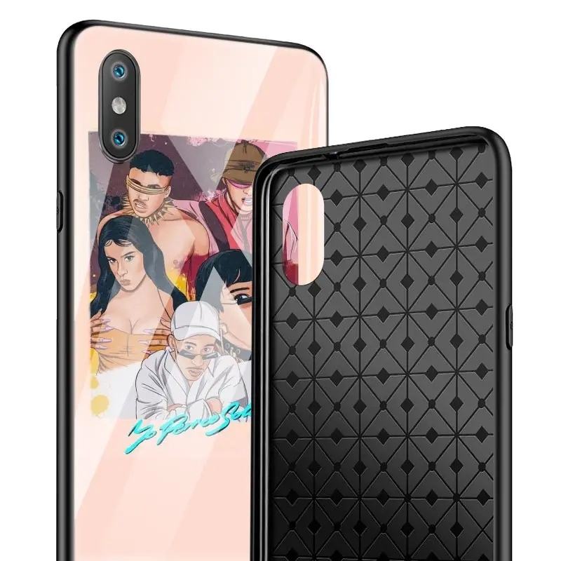 

Glass Case For Apple iPhone 11 Pro 12 Mini 7 XR X XS Max 8 Plus 6 6S Soft Edge Phone Cover Sac Yo Perreo Sola Bad Bunny Maluma