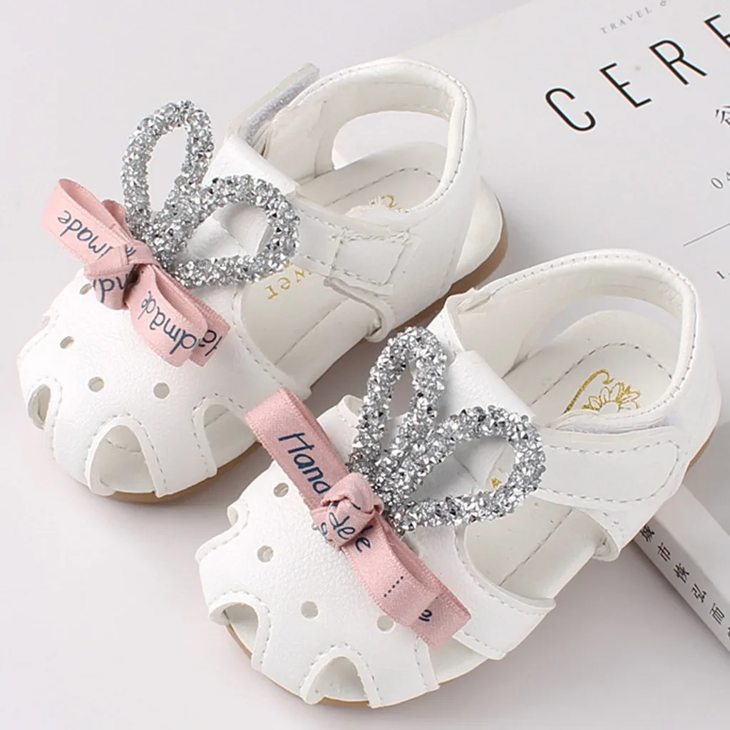 Princess Baby Girl Shoes Anti-slip Hallow Rabbit Ear Bow Beach Sandals Girls Letter Print Shallow Cute Soft | Мать и ребенок