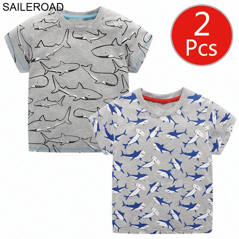 SAILEROAD/рубашки для мальчиков 2 предмета топы детей с рисунком акулы динозавра и