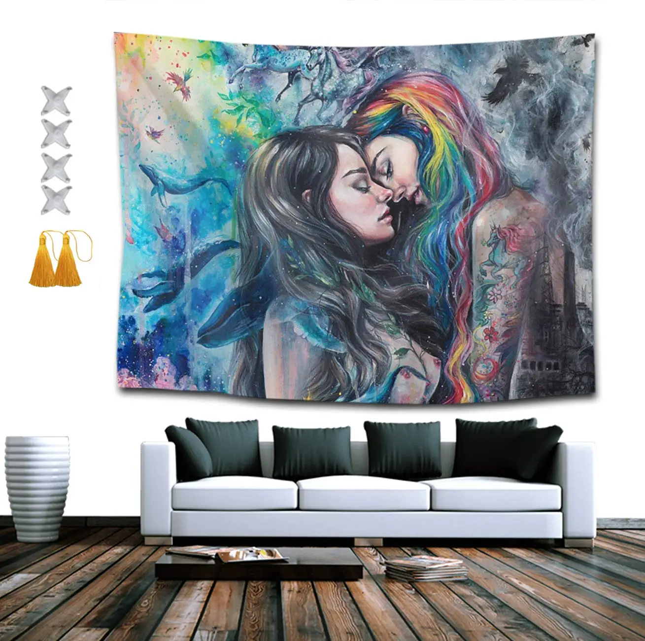 Gothic de amor LGBT lesbiana orgullo tapiz Hippie pared art&iacute;stica colgante-0
