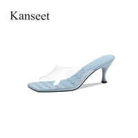 kanseet slippers for women 2021 hot sale summer square toe fashion design bling thin high heels handmade outdoors women shoes