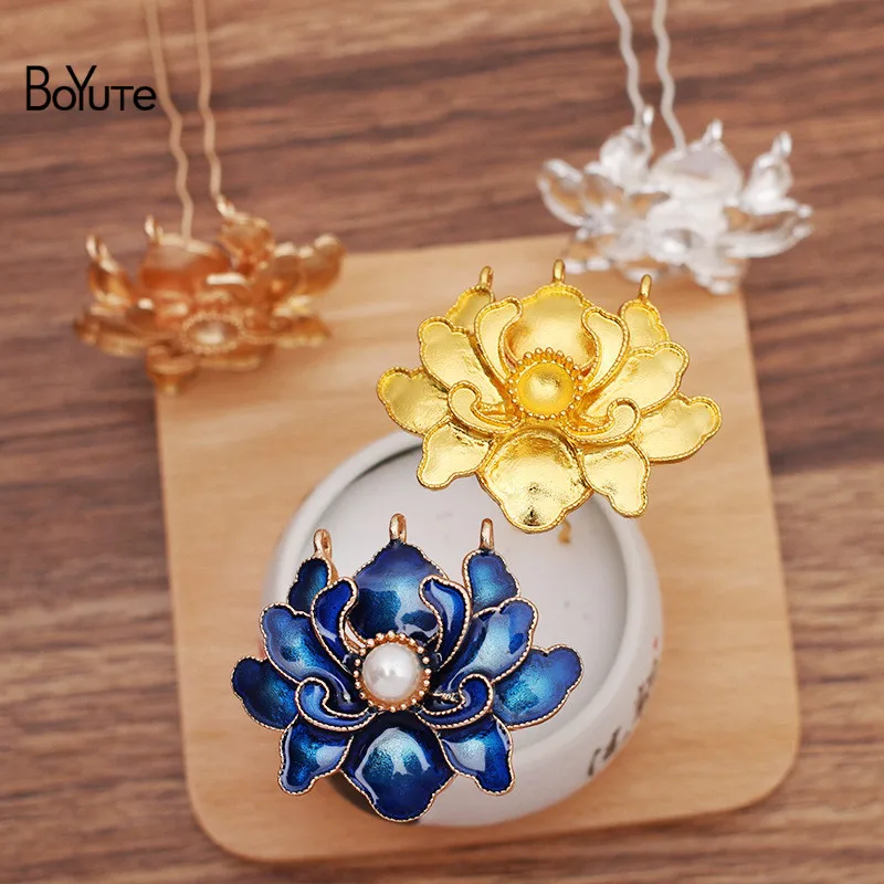 

BoYuTe (5 шт./лот) 41*48 мм сварочная вилка для волос из сплава с цветком пиона 9*70*1,2 мм шпильки для волос ручной работы «сделай сам» Аксессуары для в...