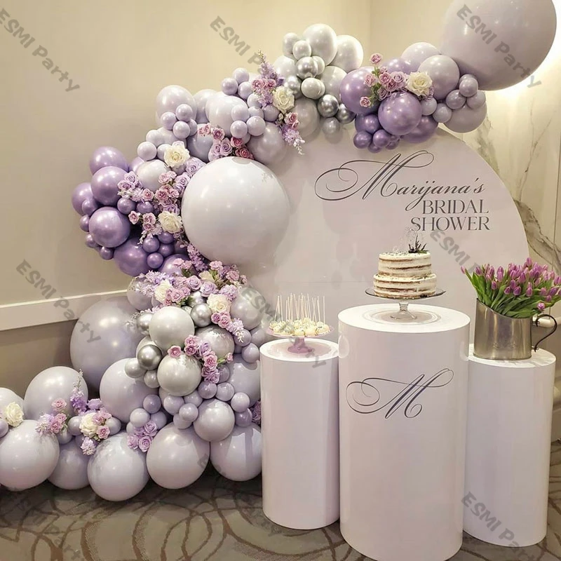 Guirnalda de globos de color morado y macarr&oacute;n doble, cadena para decoraci&oacute;n de boda, arco de silicona, color lila mate, cumplea&ntilde;os, Baby Shower-5
