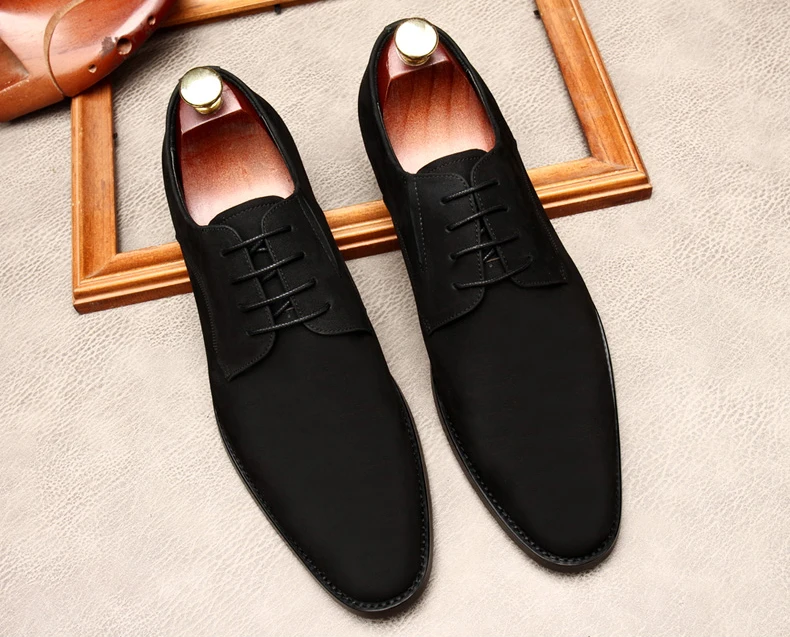 

Luxury Italian Men Oxford Shoe Genuine Leather Men Dress Shoes Black Suede Pointed Toe Lace Up Wedding Business Men Formal Shoes