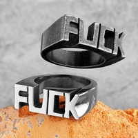 f word vintage black punk stainless steel mens rings hip hop stylish for male boyfriend biker jewelry creativity gift wholesale