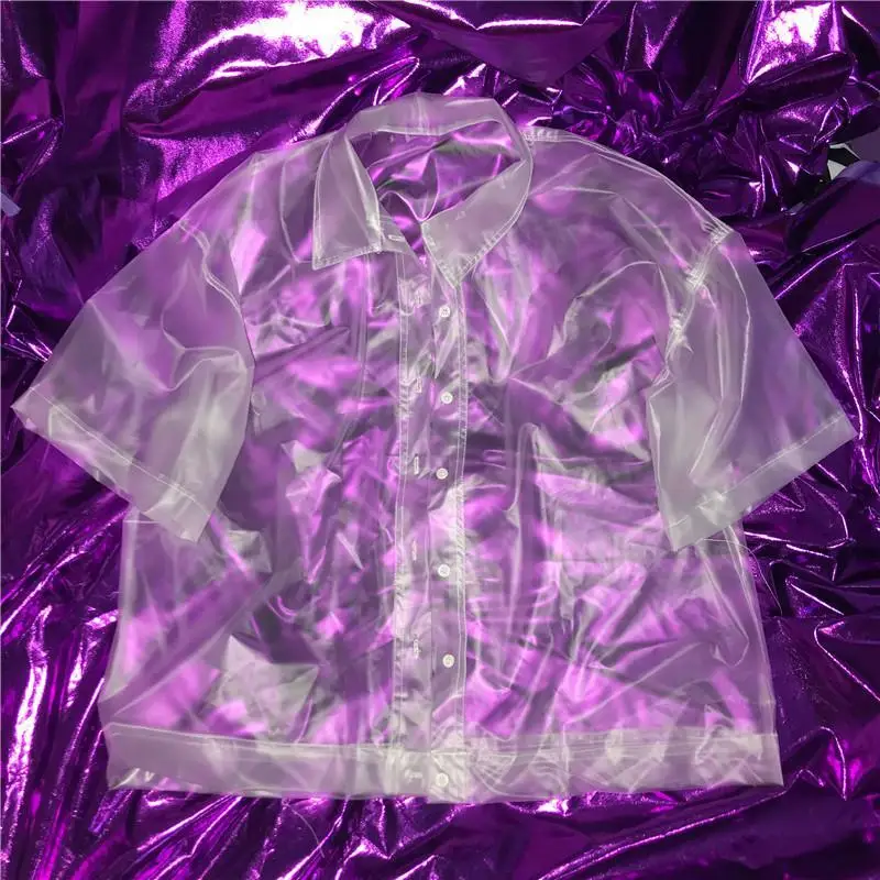 

Korea Harajuku INS Hot Fashion Men's And Women's Transparent Jacket Fashion Show Short Sleeve T-Shirts Transparent Shirt Jacket