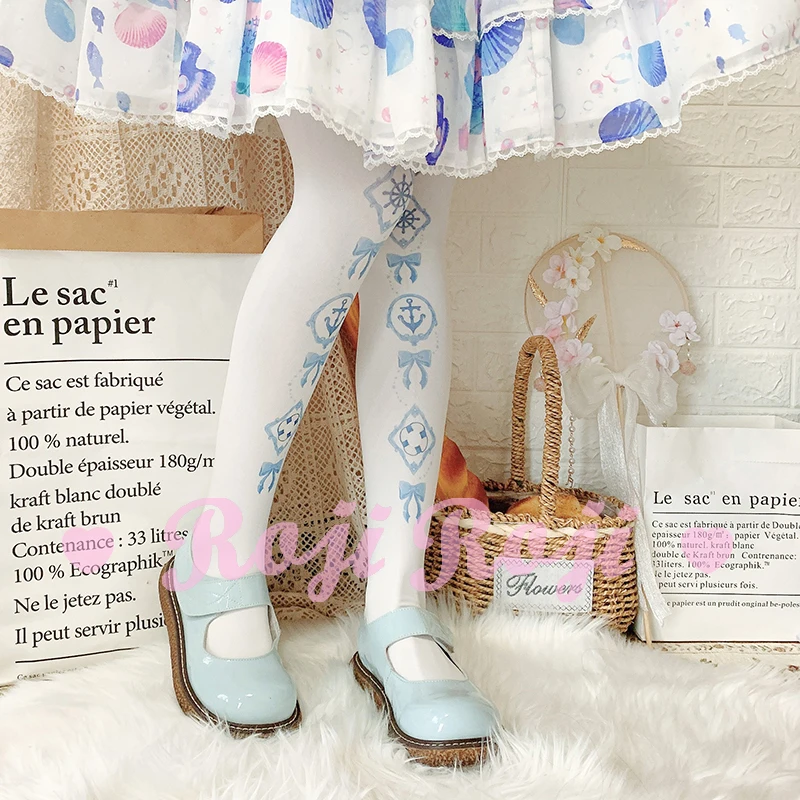 Носки Lolita женские весенне-летние 120D бархатные с принтом Patyhose Lolita милые носки в японском стиле
