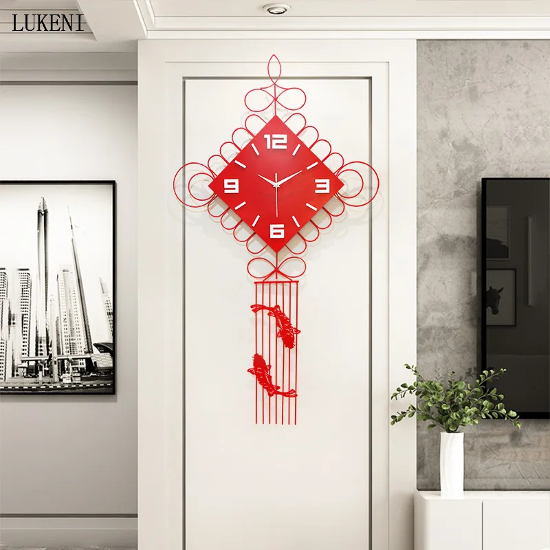

Chinese Style Creative Clocks Chinese Knot Wall Clock Living Room Simple Household Festive Silent Quartz Clock Decoration Table