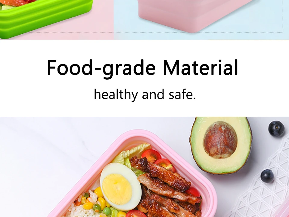 Силиконовый складной Ланч-бокс, контейнер для хранения еды, Bento BPA Free, Microwavable, портативный, для пикника, кемпинга, прямоугольная, открытая коробка