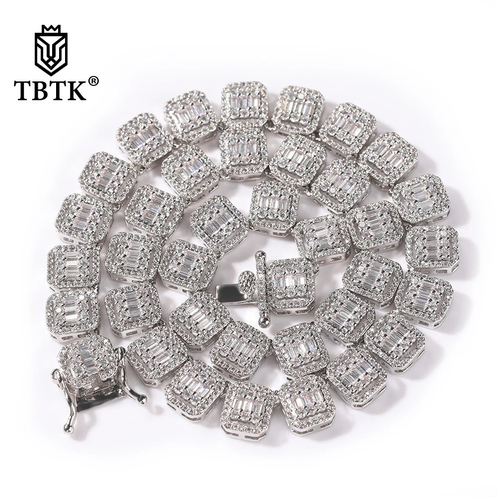 

TBTK 10mm Baguette Chain Paved Bling Square Cubic Zirconia Iced Out Link Chain Necklace Hiphop Jewelry Fior Gift