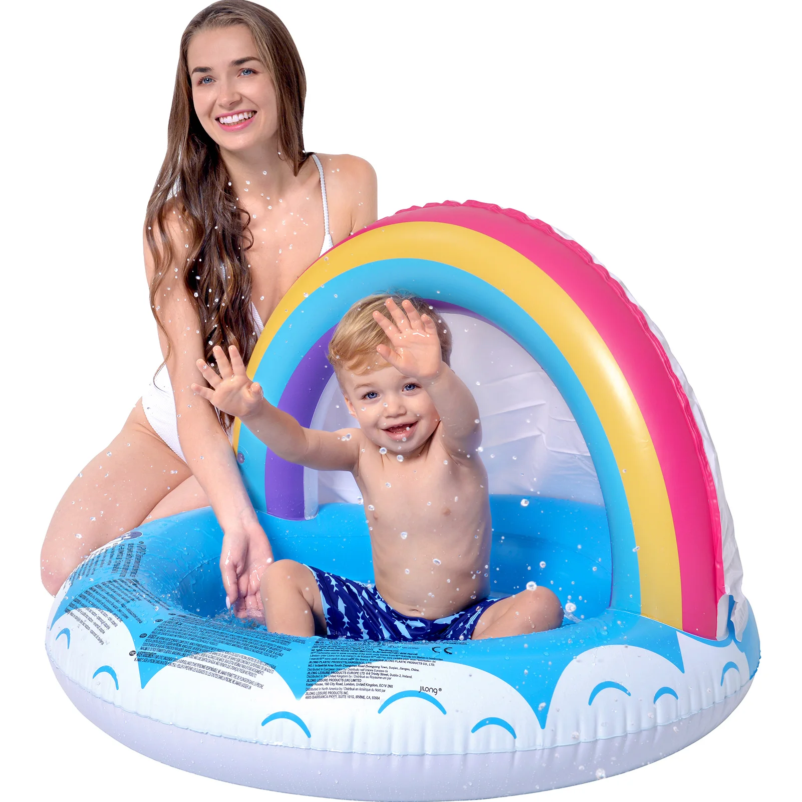

10Gal Baby Swimming Pool With Canopy Sun Protection PVC Rainbow Shade Basin Baby Bathtub Outdoor Toys Pet Swimming Pool