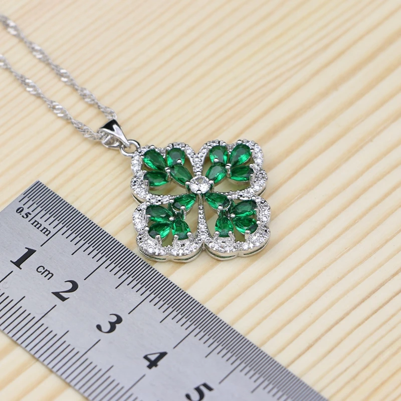 Серебро 925 Ювелирные наборы для женщин Свадебные аксессуары зеленый фианит белый