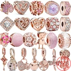 S925 Стерлинговое Серебро, розовое золото, прозрачная Зажимная Пряжка, аксессуары, подходит для браслета Pandora, моменты, сделай сам, Дамский подарок