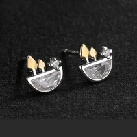 sweet jewelry zircon stud earrings personality design cute half round metal earrings for party gifts