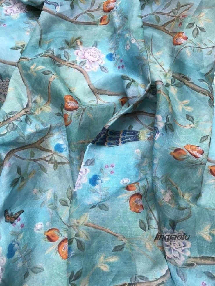 Элегантное платье-Ципао из ткани с принтом Ramie Высококачественная льняная ткань |