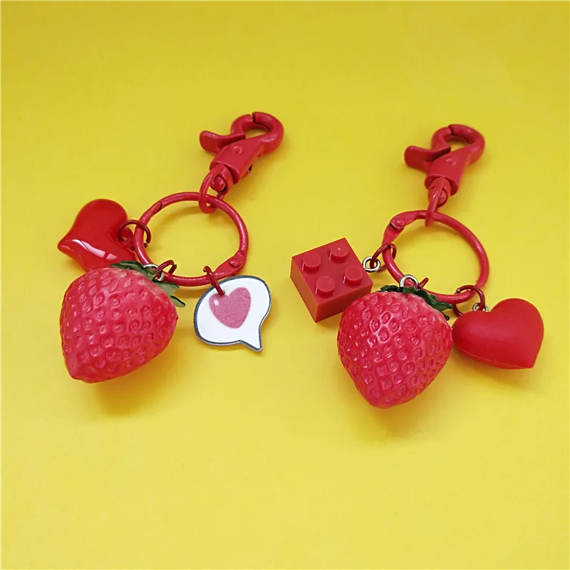 Милый клубничный красный сердце лук-брелок Подарочный Брелок для ключей женщин
