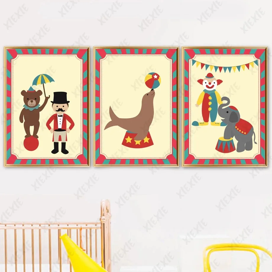 

Animals Circus Poster Performance Talent Canvas Painting Creative Cartoon Wallpaper Home Art Picture Craft Print Decoration