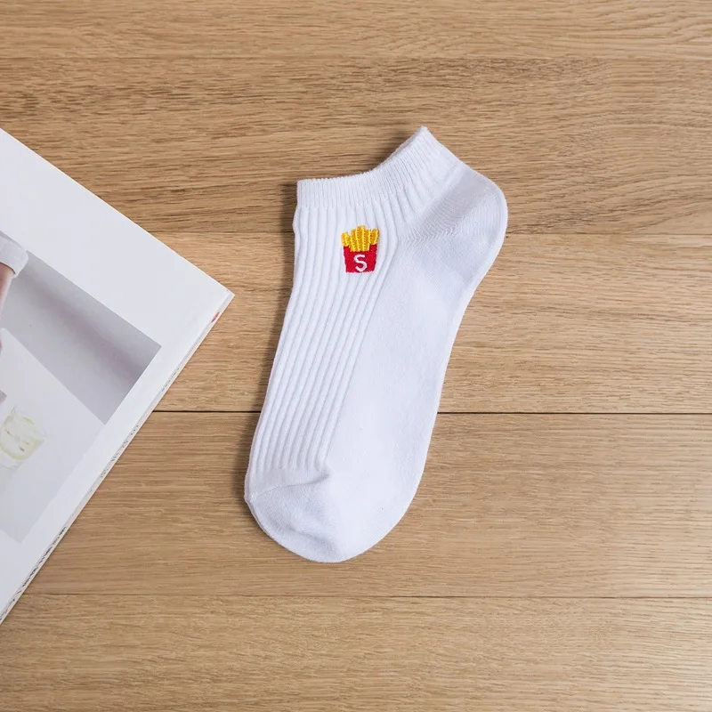 French fries Short Новые хлопковые носки с вышивкой Kwakii, корейские белые забавные носки с героями мультфильмов, сезон лето-весна, мягкие дышащие носки, Прямая - Цвет: French fries Short