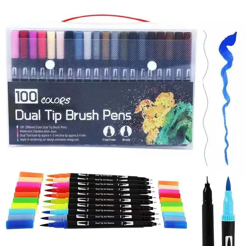 

24/36/48/72/100/120 Colors Watercolor Markers Drawing Painting Set Water Coloring Brush Pen Double Tip Head Art Supplies