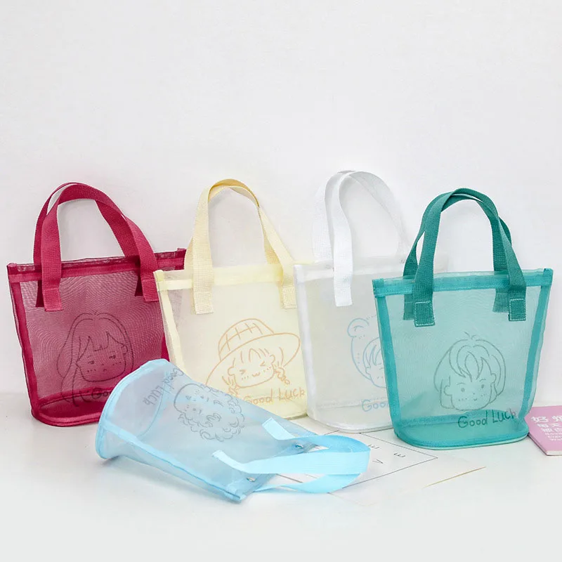 

5 Colors New Cosmetic Bag Women Fashion Handbag Transparent Mesh Zipper Makeup Case Summer Convenient swimming outdoor beach bag