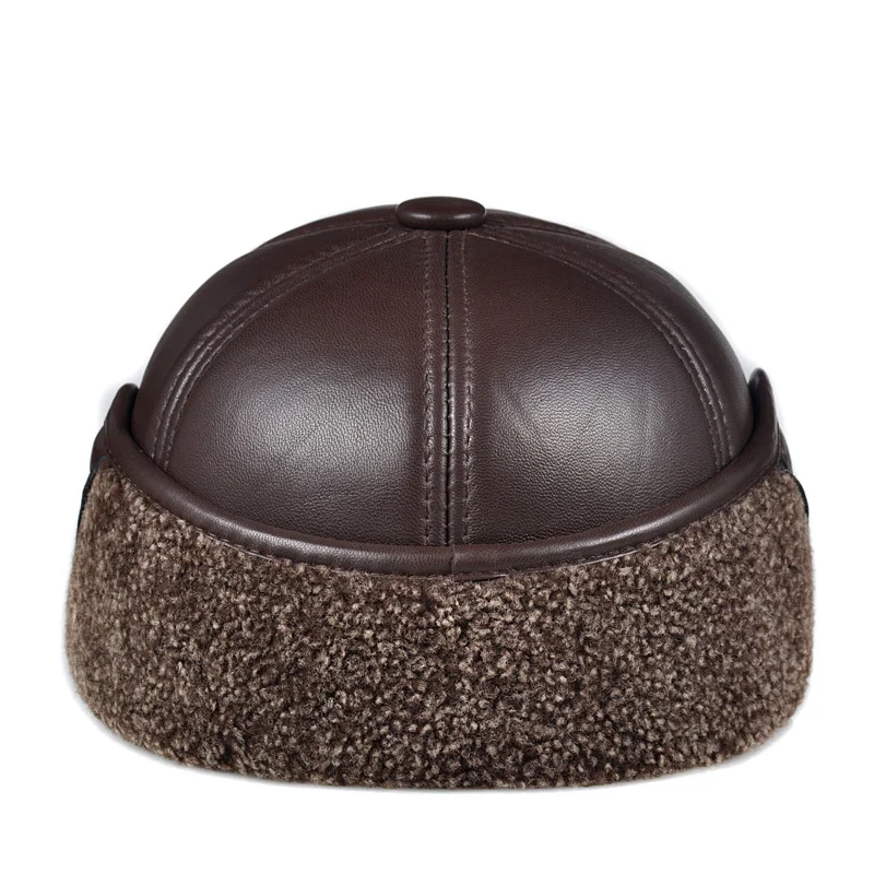 Зимние мужские шапки из натурального меха с защитой ушей Толстая теплая кожаная