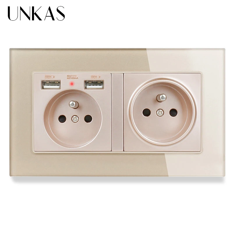 Французская стандартная 2 розетка UNKAS с USB-портами для зарядки настенные розетки
