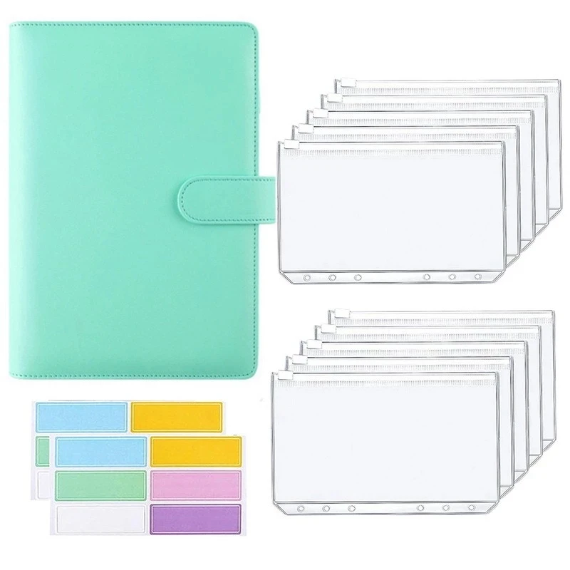 

15 Pieces A6 PU Leather Binder Budget Planner Cash Envelope Wallet System with Budget Envelopes Binder Pockets for Budgeting