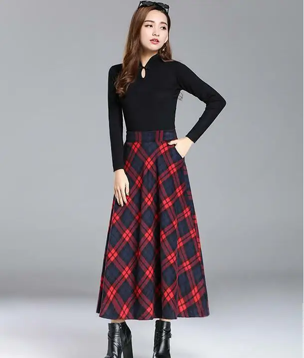 Женские сетчатые трапециевидные юбки в стиле ретро из смесовой шерсти Зимняя