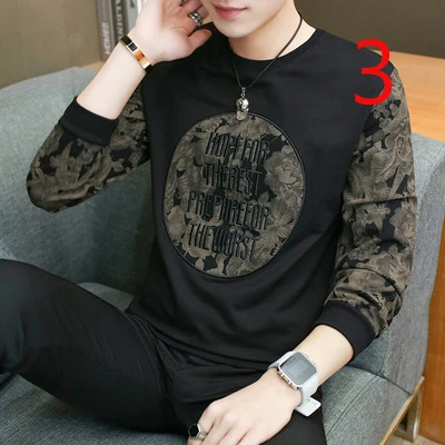 

Hong Kong 2019 new long-sleeved cotton t-shirt men's Korean version of the trend of men's autumn jacket