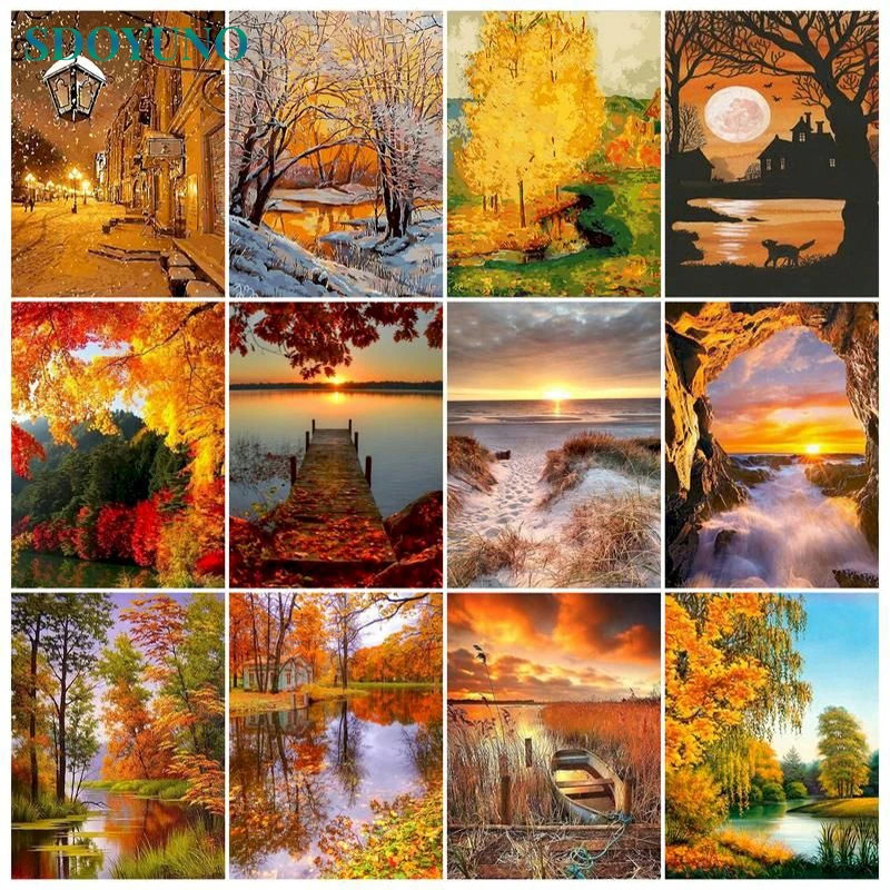

SDOYUNO Paint By Numbers Scenery DIY 40x50cm Oil Painting By Numbers On Canvas Autumn Landscape Frameless Digital Hand Painting
