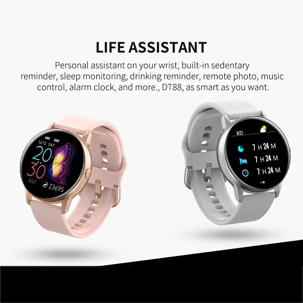DT88 женские модные умные часы с сенсорным экраном Bluetooth IP68 Водонепроницаемый