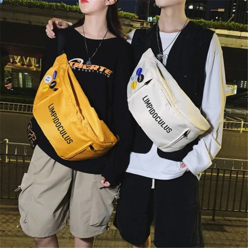 

Unisex fashion Female Large Capacity Banana Pack Chest Leisure Bag Canvas Material Hip Hop Package Women's Waist Bag Belt Bags