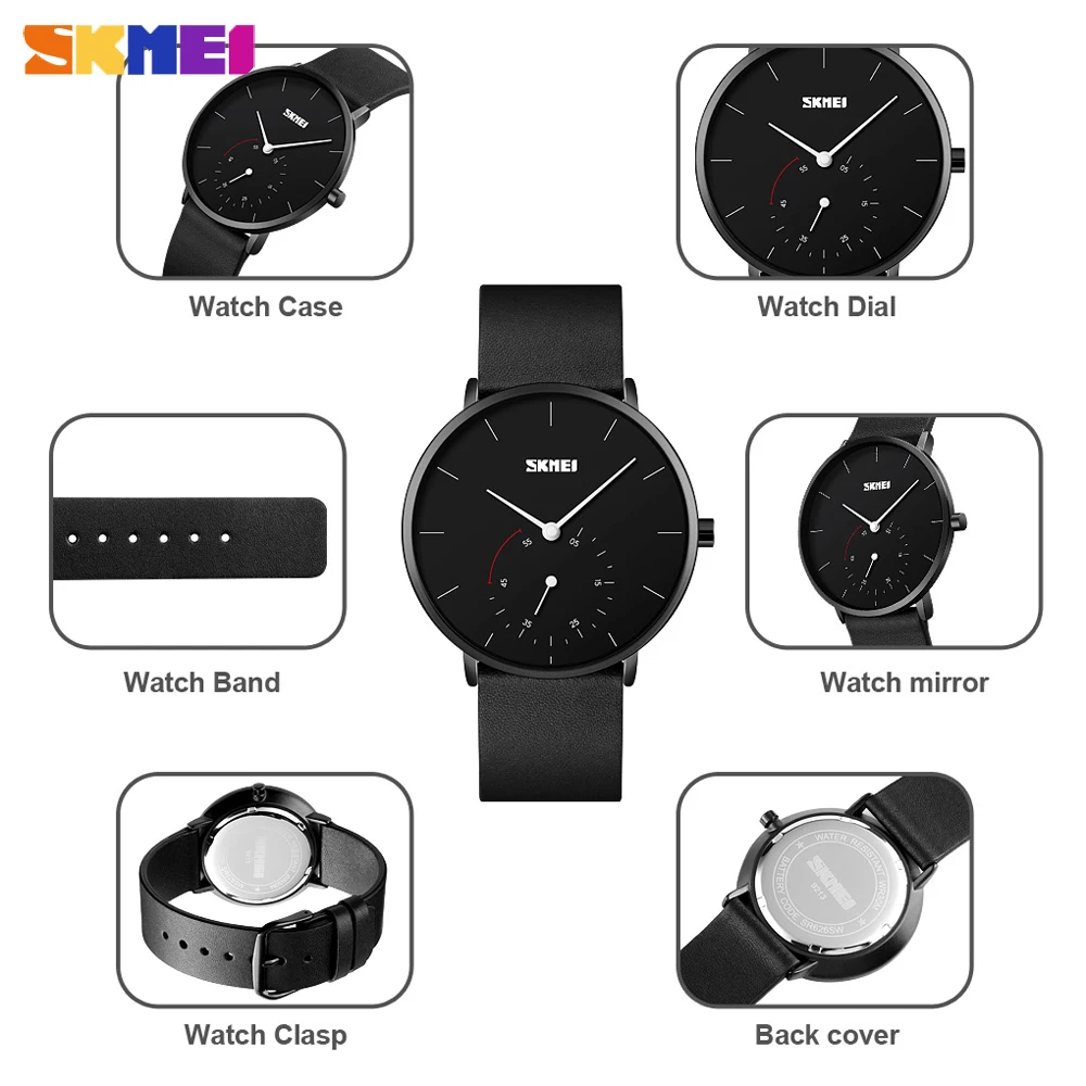 SKMEI новые модные мужские кварцевые часы Бизнес простой дизайн кожаный ремешок