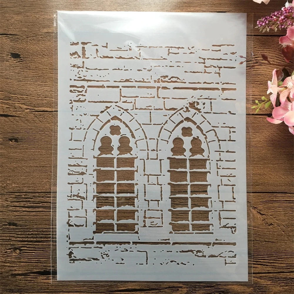 

A4 29cm Brick Wall Window DIY Layering Stencils Wall Painting Scrapbook Coloring Embossing Album Decorative Template