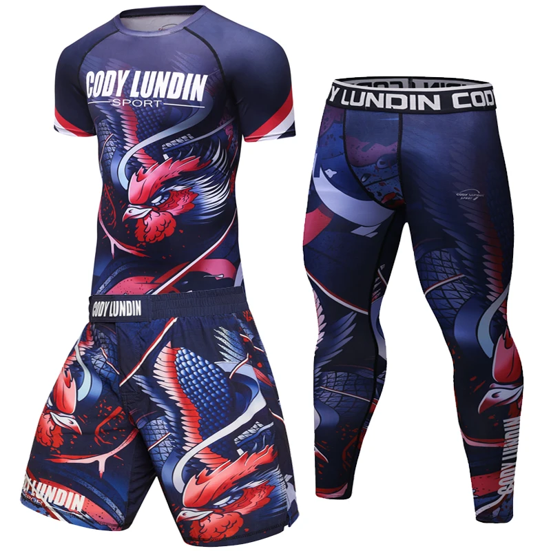 Костюм спортивный мужской компрессионный из 2 предметов свитшот с 3D принтом и